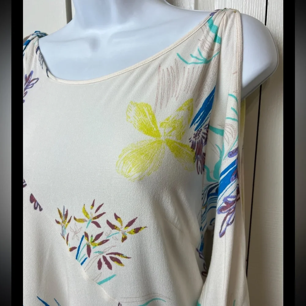 FREE PEOPLE Clear Skies Printed Tunic Dress Boho Cold Shoulder White Pastel